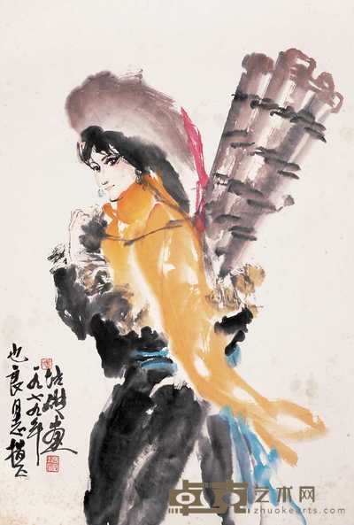 张培础 藏族少女 立轴 68×47cm